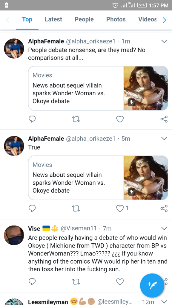 Tweet about wonder woman vs okoye fight